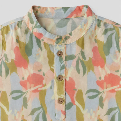 The Magic Wand Woven Full Sleeves Abstract Floral Printed Kurta And Pyjama Set - Multicolor