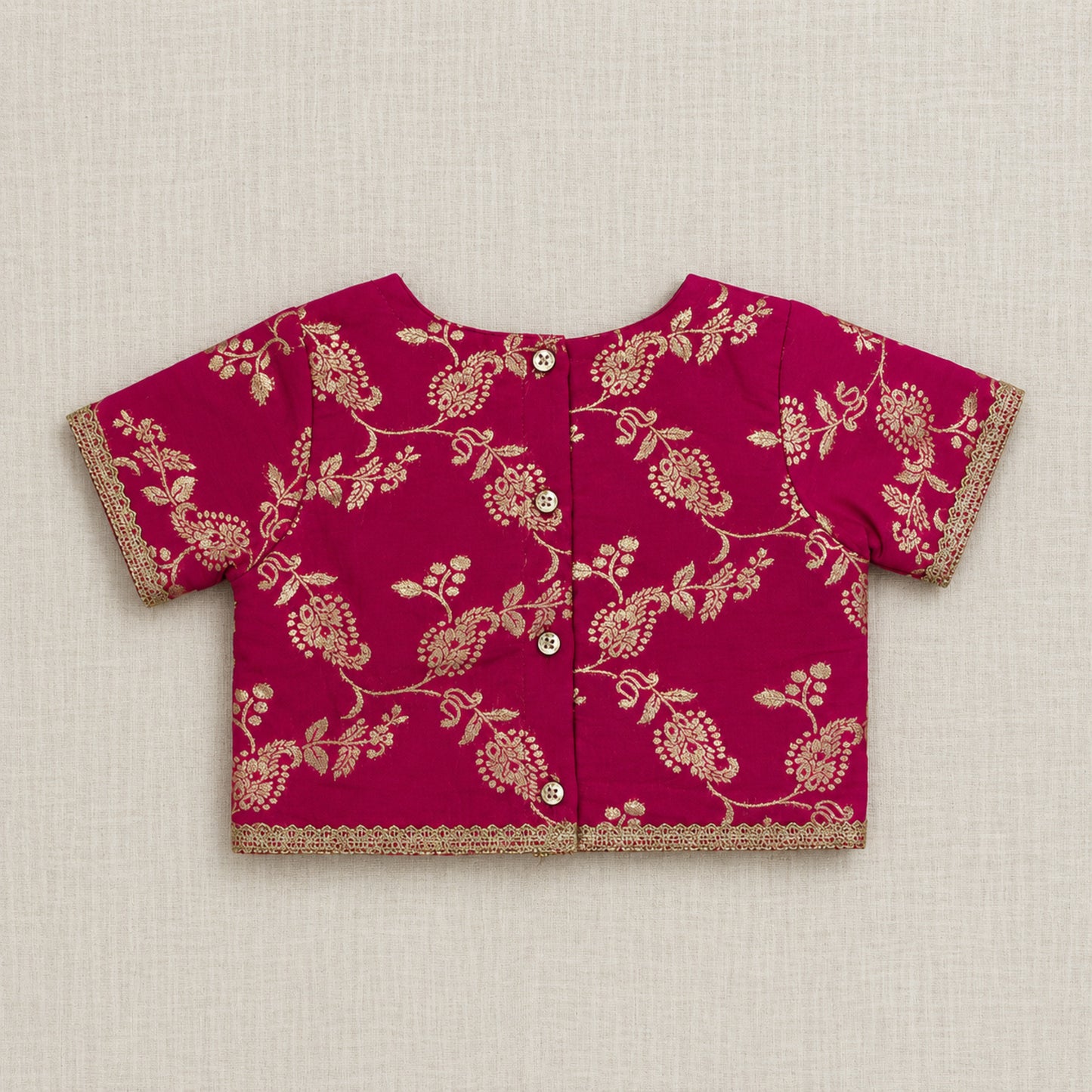The Magic Wand Jacquard Woven Half Sleeves Floral Printed Laced Lehenga Choli With Dupatta Set - Fuchsia