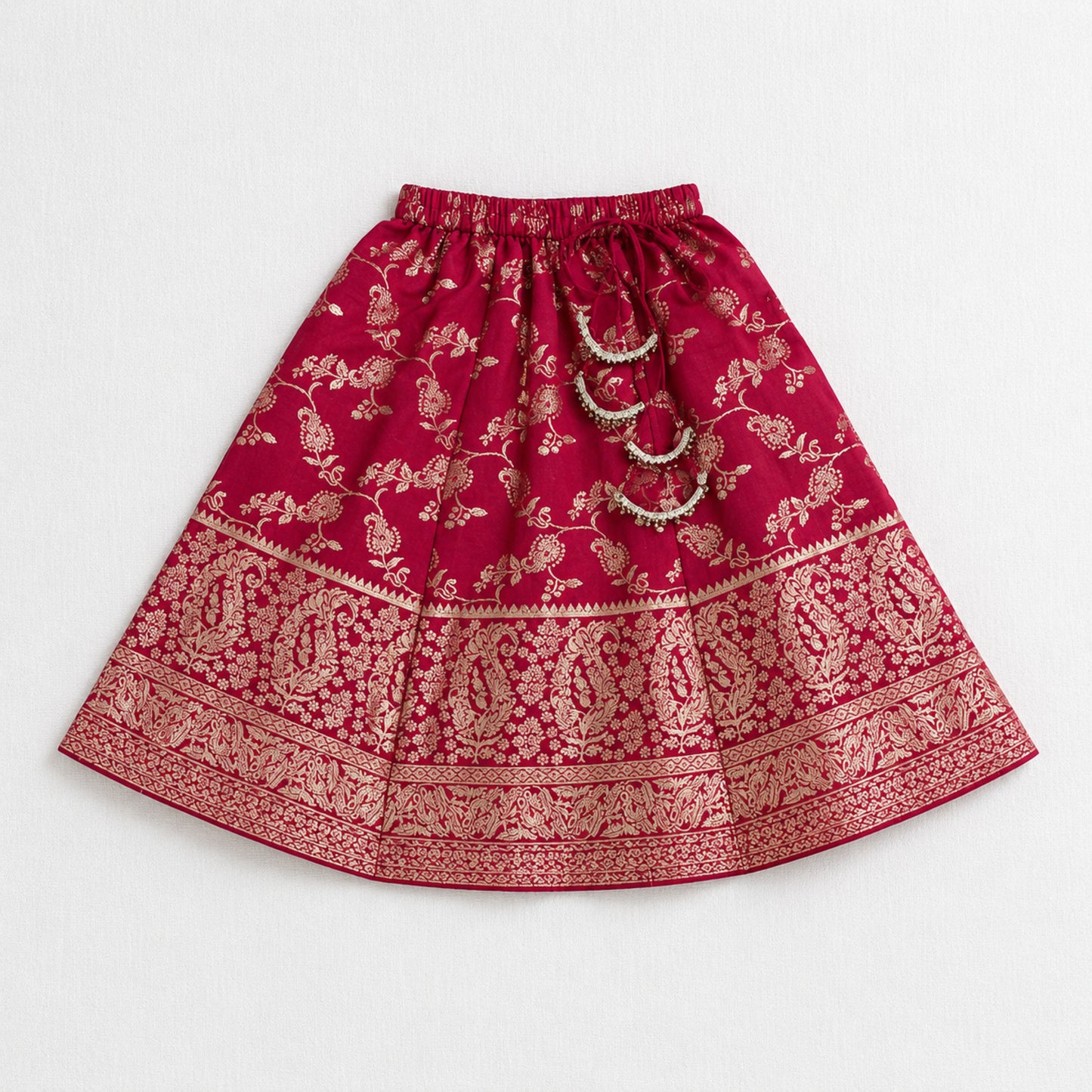 The Magic Wand Jacquard Woven Half Sleeves Floral Printed Laced Lehenga Choli With Dupatta Set - Fuchsia