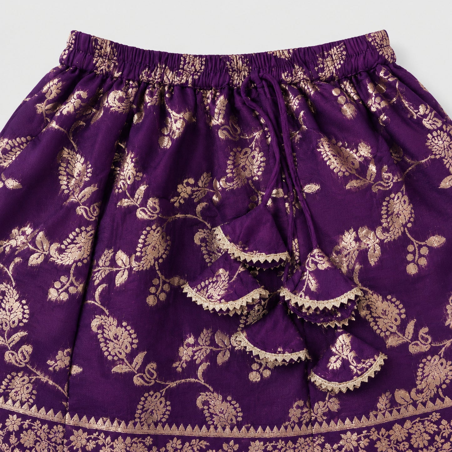 The Magic Wand Jacquard Woven Half Sleeve Floral Printed Laced Lehenga Choli With Dupatta Set - Purple