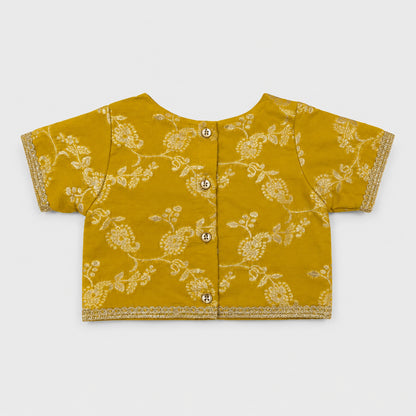 The Magic Wand Jacquard Woven Half Sleeve Floral Printed Laced Lehenga Choli With Dupatta Set - Yellow