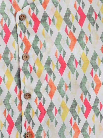 Full Sleeves Ikat Printed Kurta & Dhoti Set - Multi Colour
