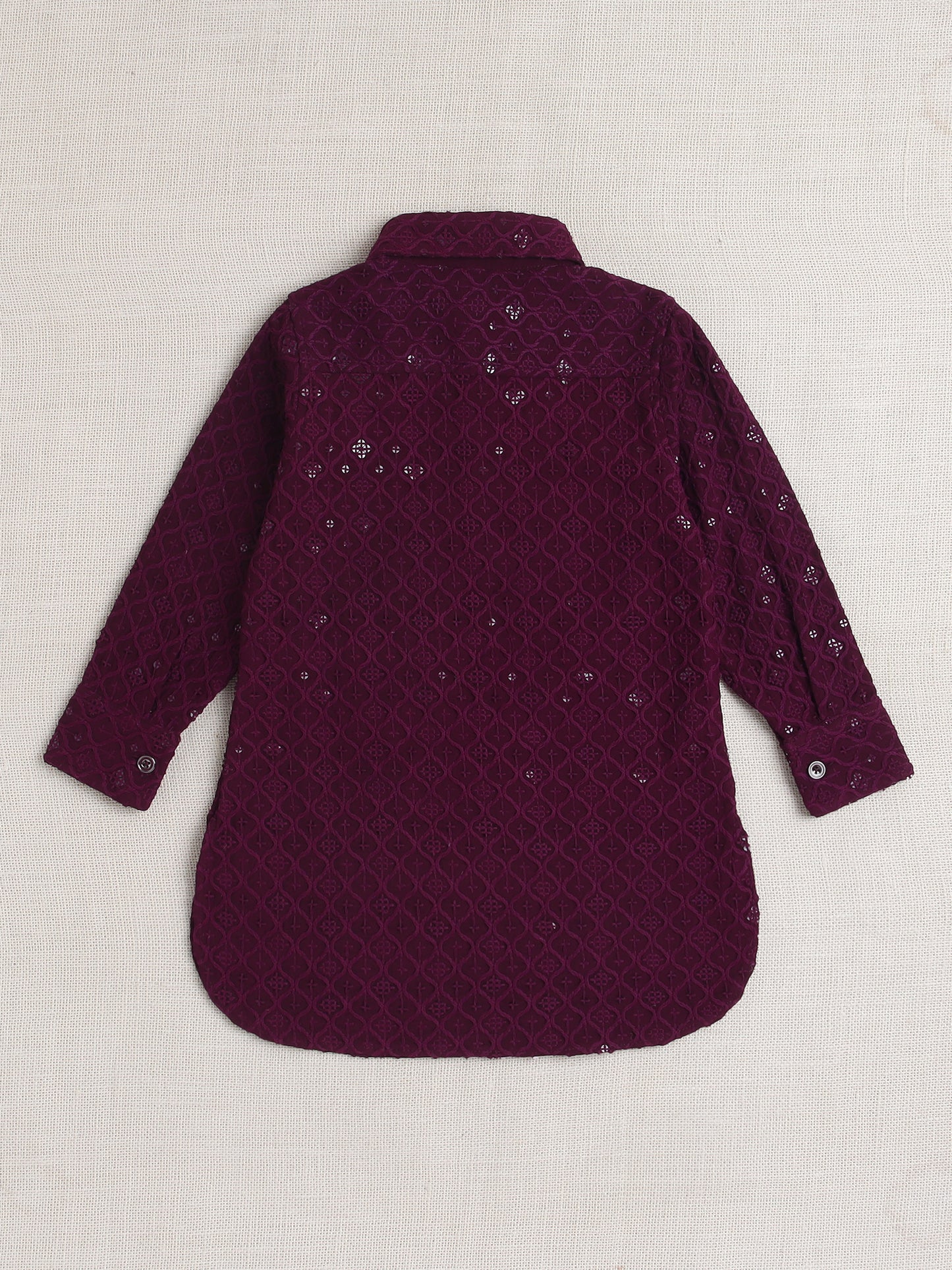 Rayon Full Sleeves Ethnic Embroidered Sequins Embellished Pathani Kurta & Pyjama Set - Wine