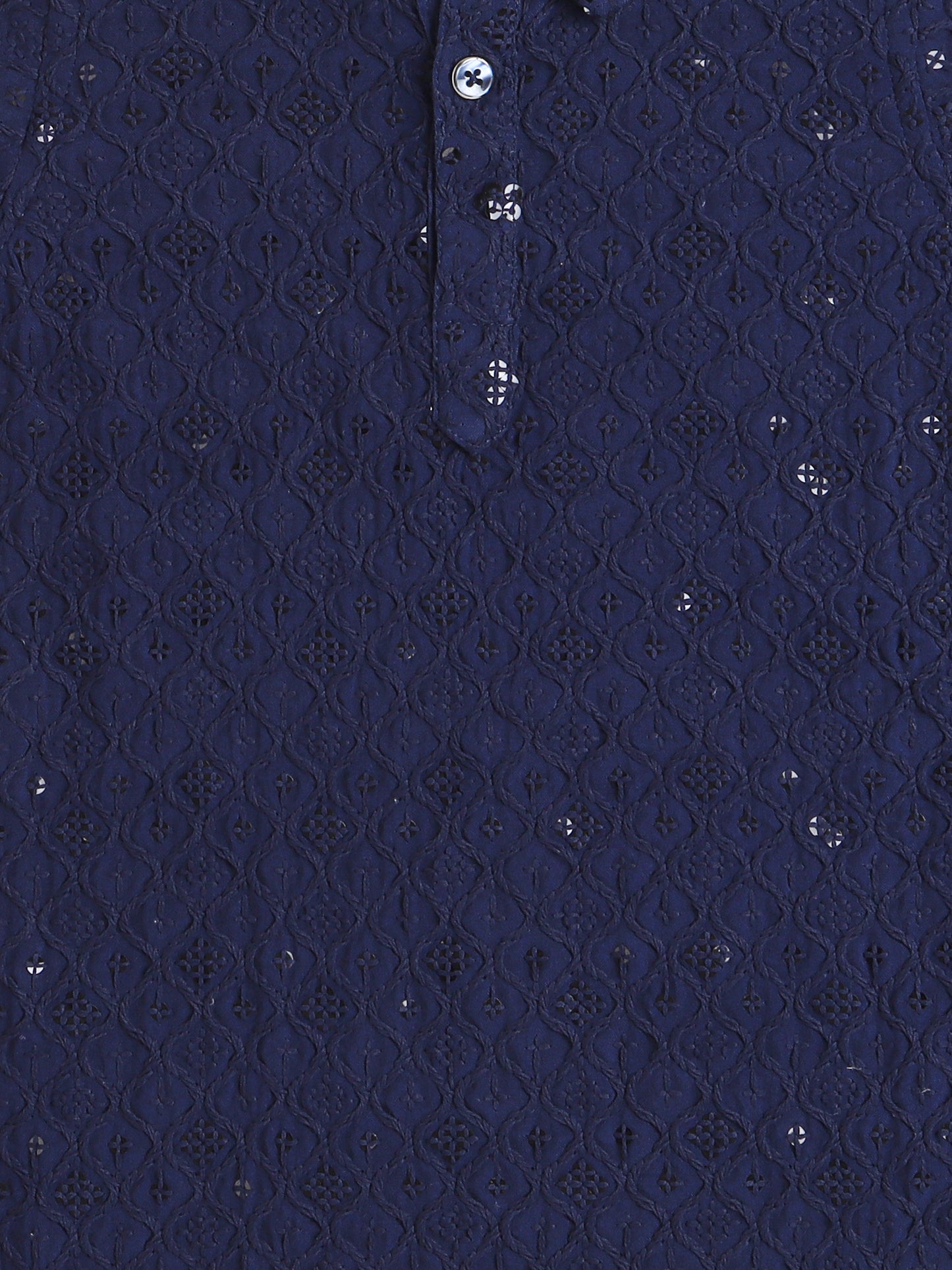 Rayon Full Sleeves Ethnic Embroidered Sequins Embellished Pathani Kurta & Pyjama Set - Navy Blue