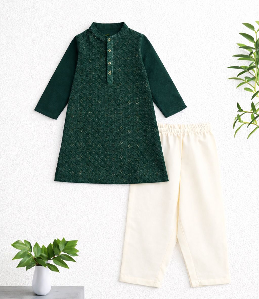 The Magic Wand Full Sleeves Sequins Embellished Kurta And Pyjama Set - Dark Green