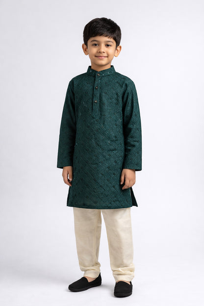 The Magic Wand Full Sleeves Sequins Embellished Kurta And Pyjama Set - Dark Green
