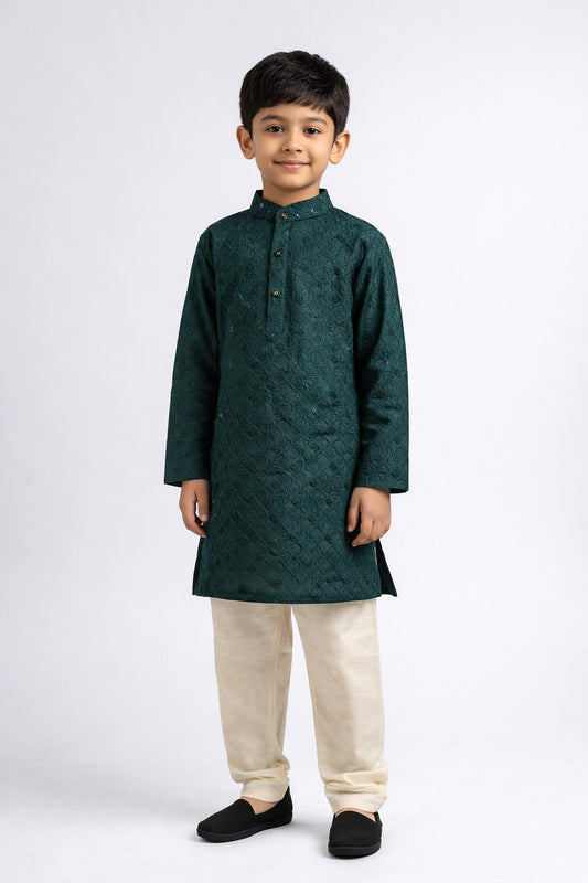 The Magic Wand Full Sleeves Sequins Embellished Kurta And Pyjama Set - Dark Green