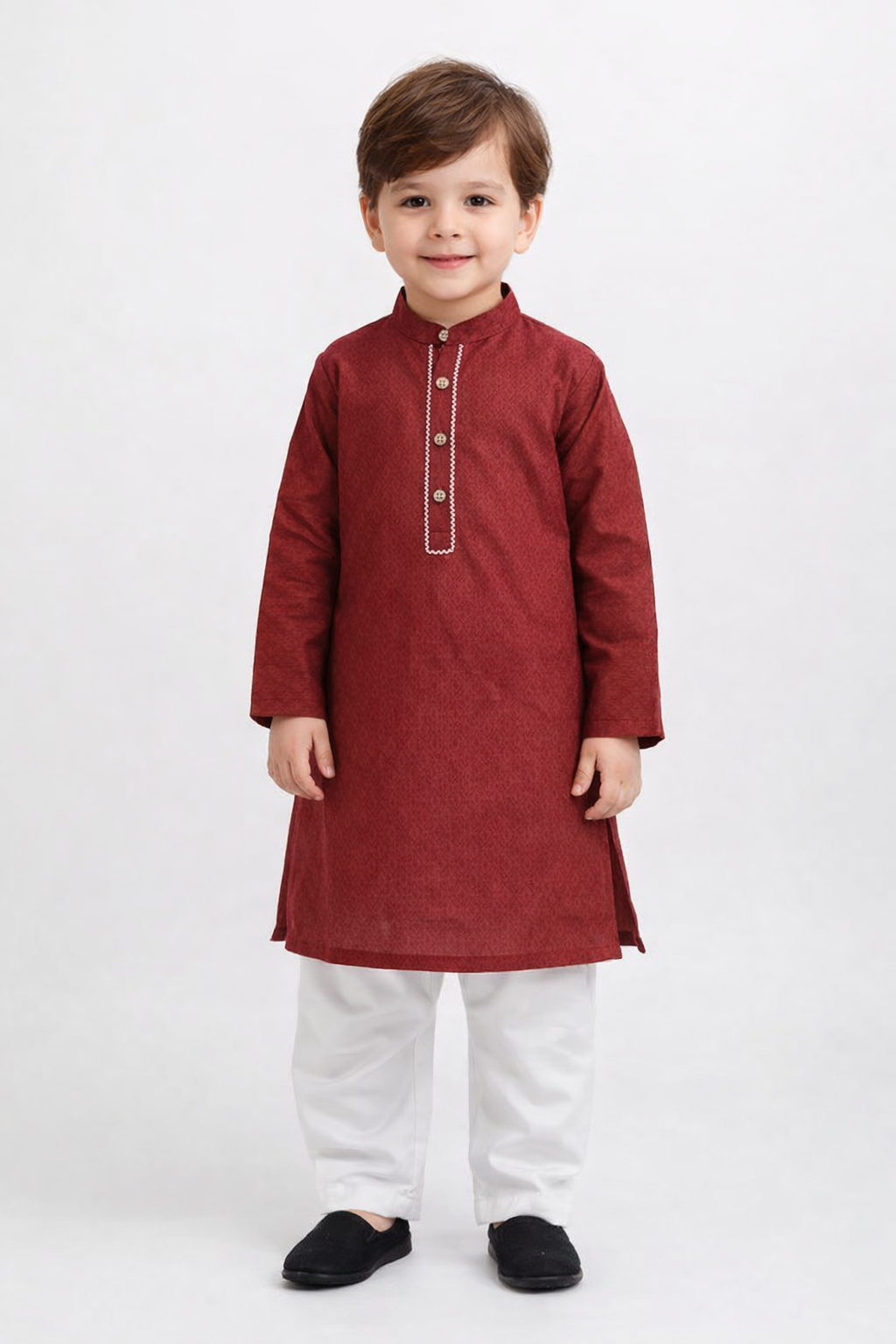 The Magic Wand Jacquard Full Sleeves Kurta And Pyjama Set - Maroon