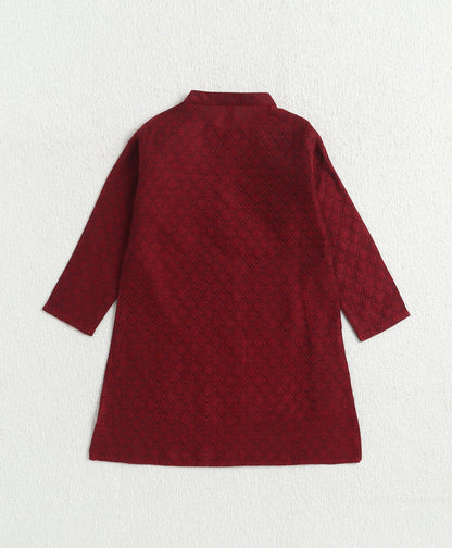 The Magic Wand Jacquard Full Sleeves Kurta And Pyjama Set - Maroon