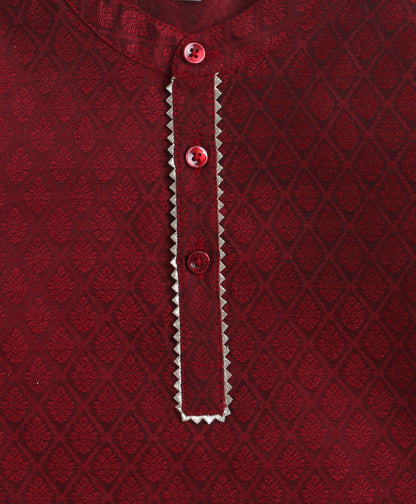 The Magic Wand Jacquard Full Sleeves Kurta And Pyjama Set - Maroon
