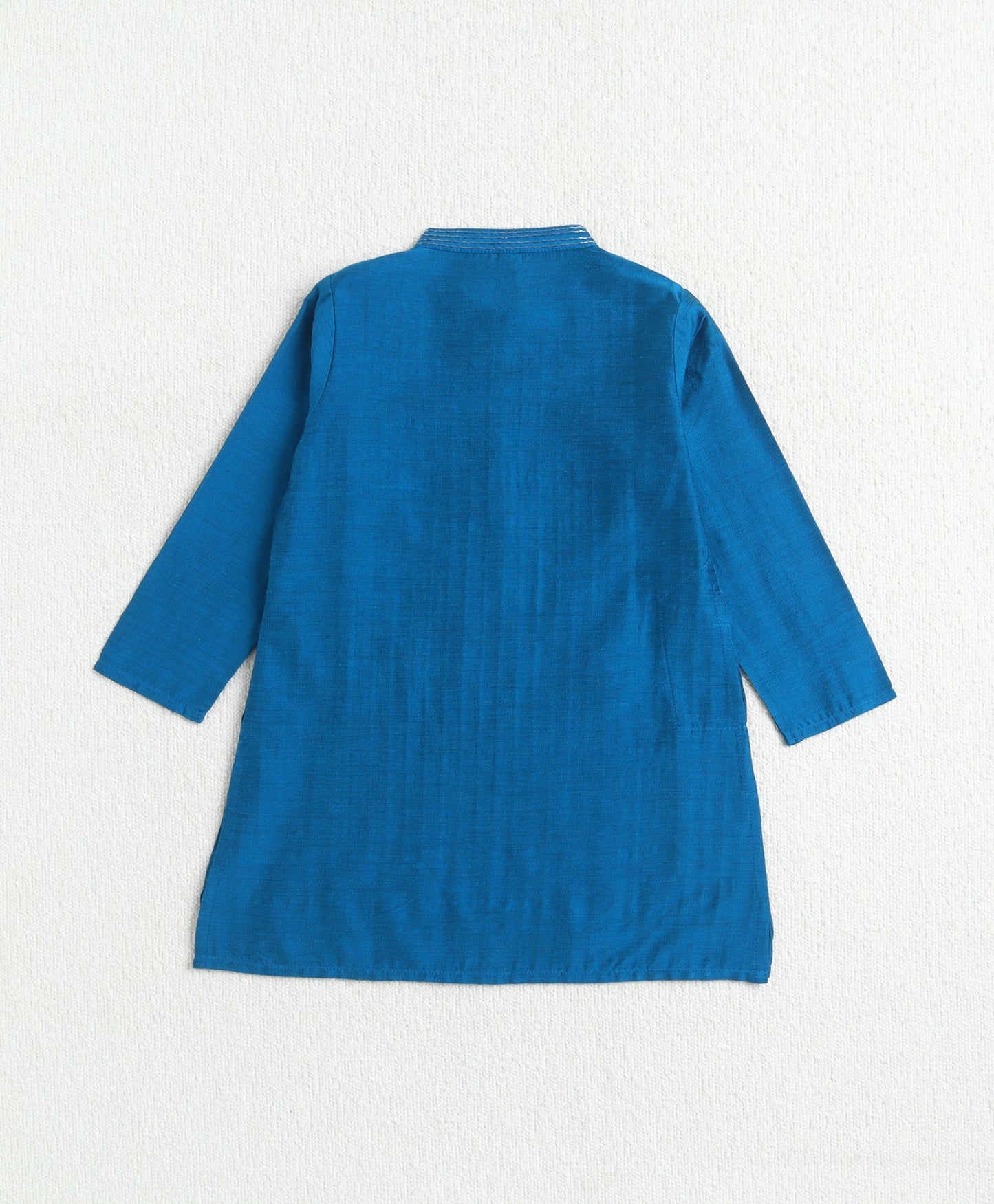 The Magic Wand Woven Full Sleeves Pintuck Embroidered Placket Kurta And Pyjama Set - Royal Blue
