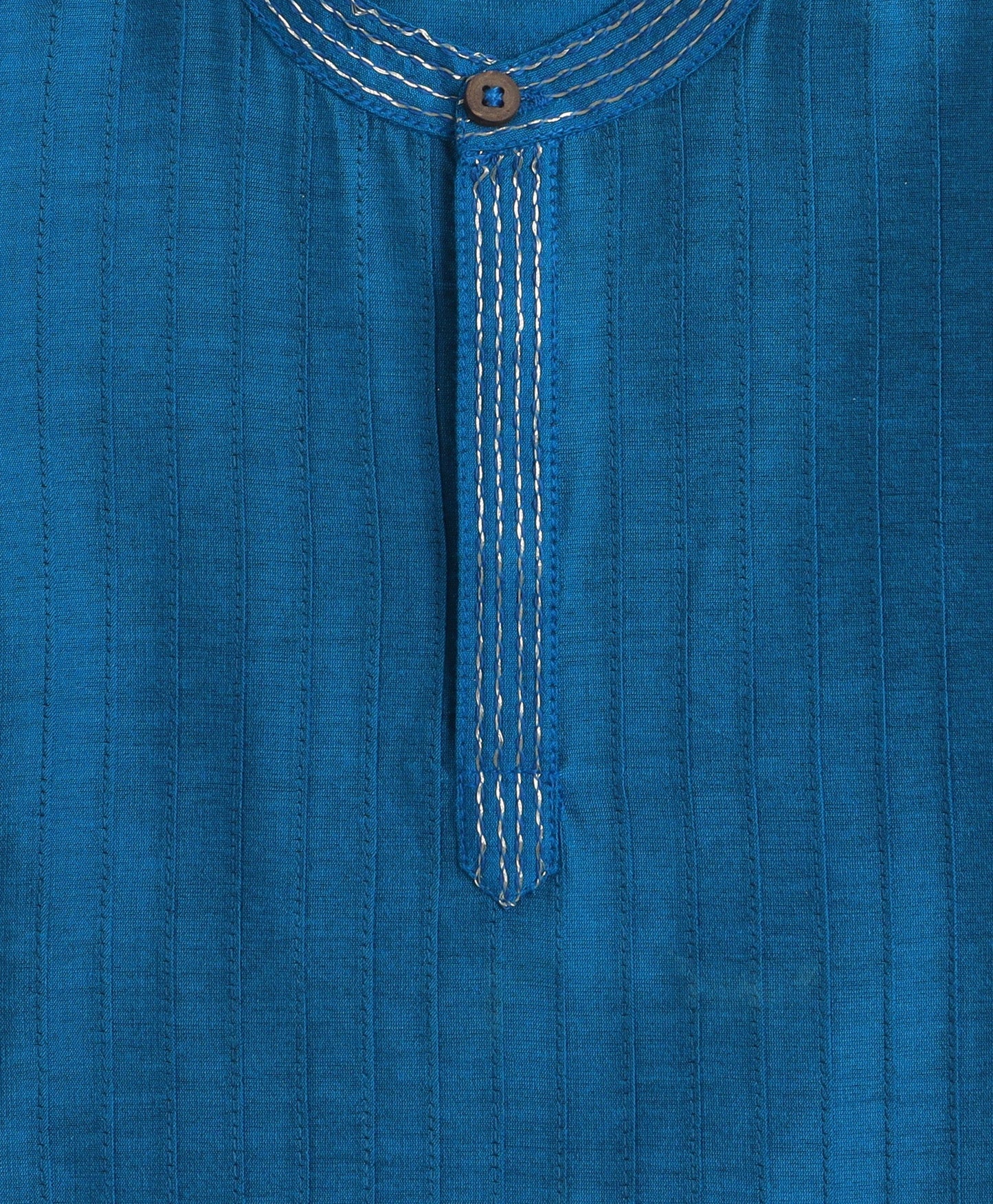 The Magic Wand Woven Full Sleeves Pintuck Embroidered Placket Kurta And Pyjama Set - Royal Blue