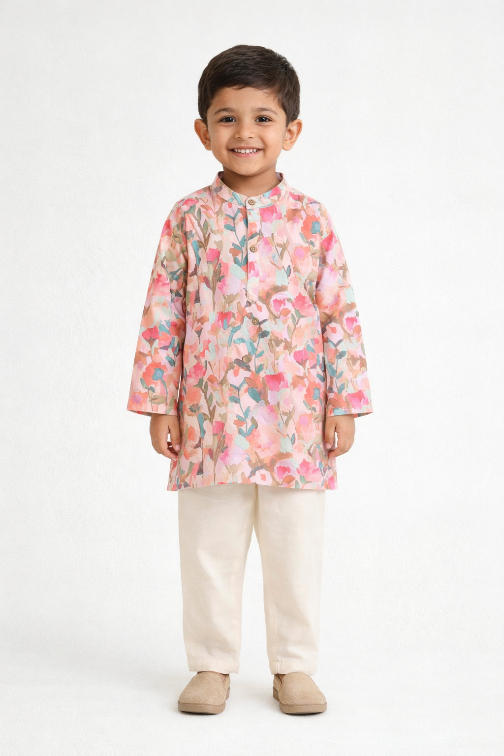 The Magic Wand Woven Full Sleeves Floral Digital Printed Kurta And Pyjama Set - Multi Colour