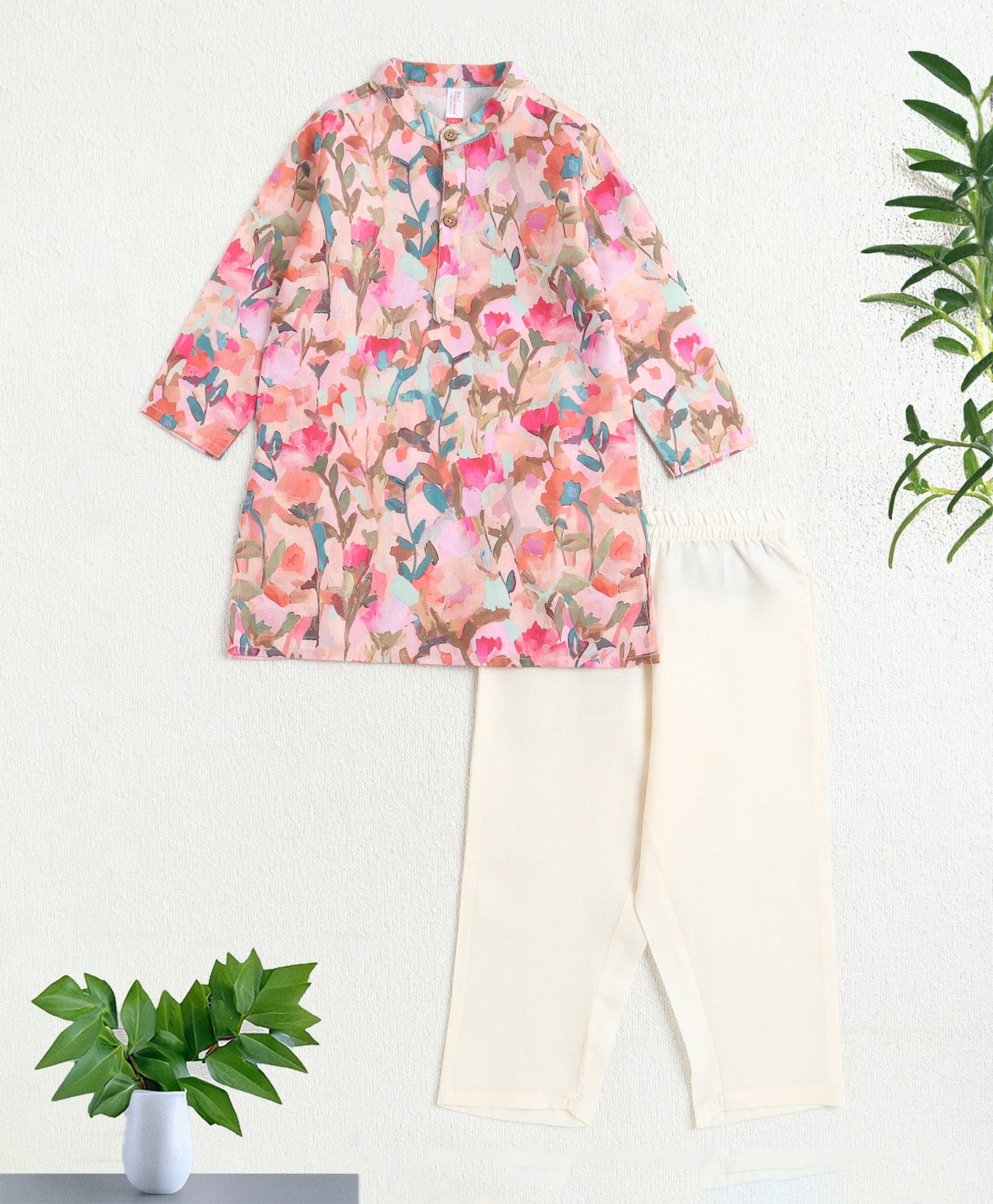 The Magic Wand Woven Full Sleeves Floral Digital Printed Kurta And Pyjama Set - Multi Colour