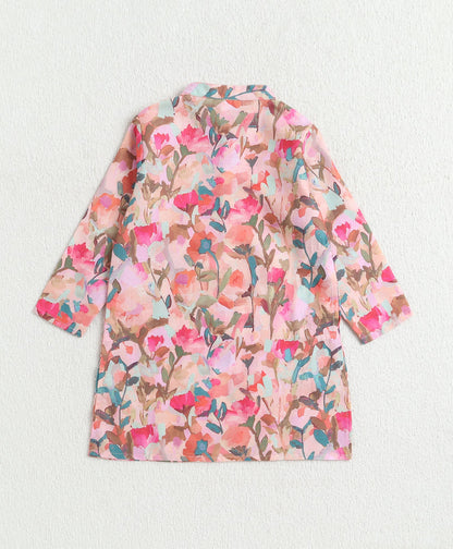 The Magic Wand Woven Full Sleeves Floral Digital Printed Kurta And Pyjama Set - Multi Colour