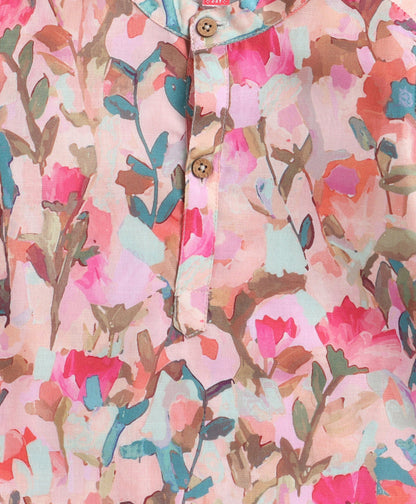 The Magic Wand Woven Full Sleeves Floral Digital Printed Kurta And Pyjama Set - Multi Colour