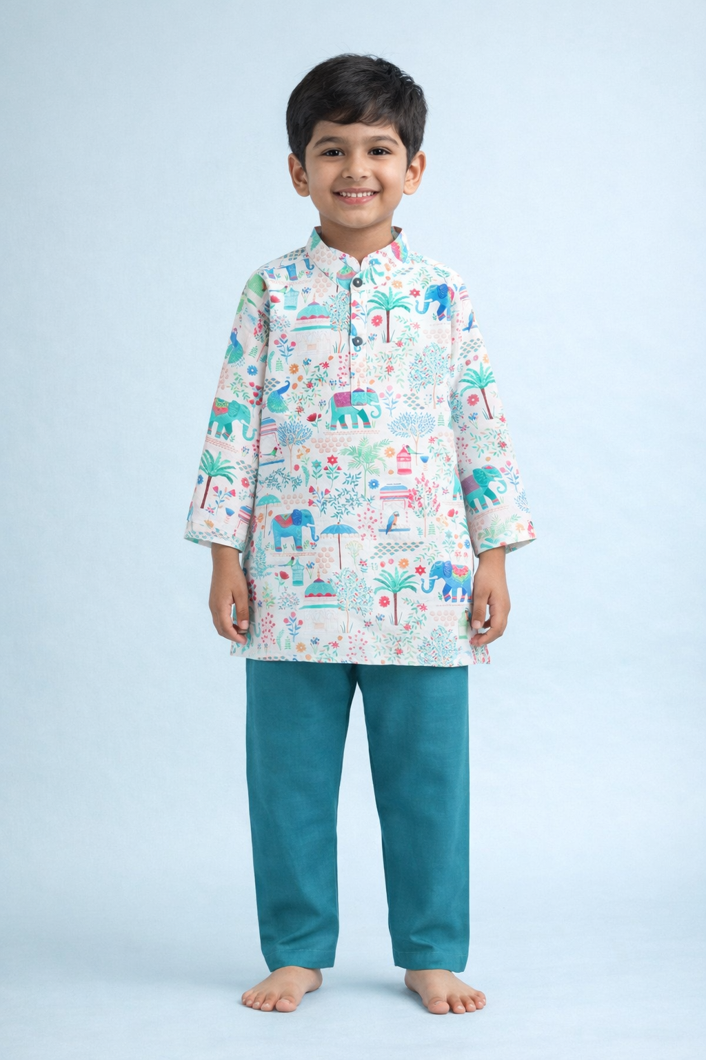 The Magic Wand Woven Full Sleeves Digital Printed  Kurta & Pyjama Set - Multi Colour