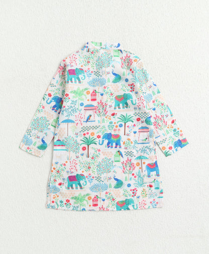 The Magic Wand Woven Full Sleeves Digital Printed  Kurta & Pyjama Set - Multi Colour