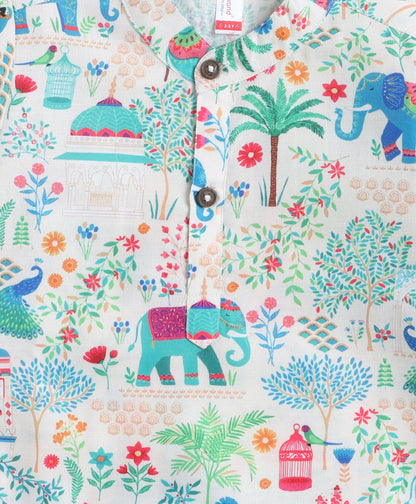 The Magic Wand Woven Full Sleeves Digital Printed  Kurta & Pyjama Set - Multi Colour