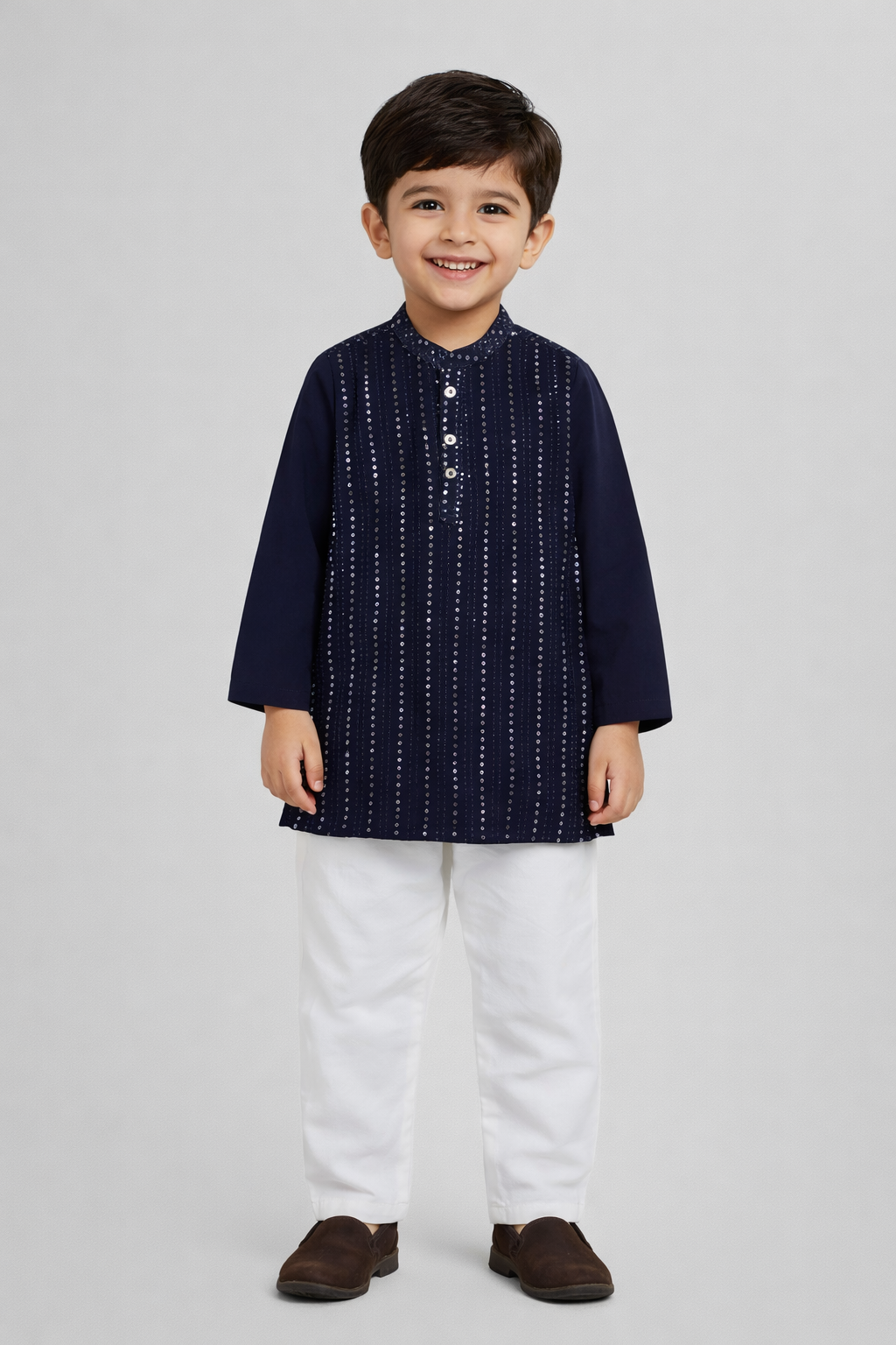 The Magic Wand Full Sleeves Sequins Embellished Kurta Pyjama Set- Navy Blue