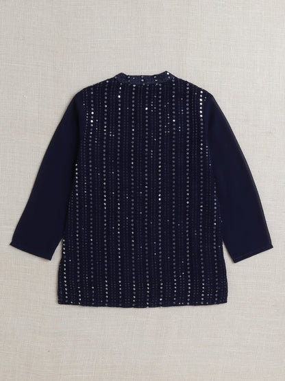 The Magic Wand Full Sleeves Sequins Embellished Kurta Pyjama Set- Navy Blue