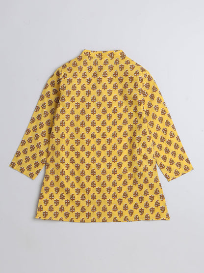The Magic Wand Floral Printed Full Sleeves Floral Printed Kurta For Boys-Yellow