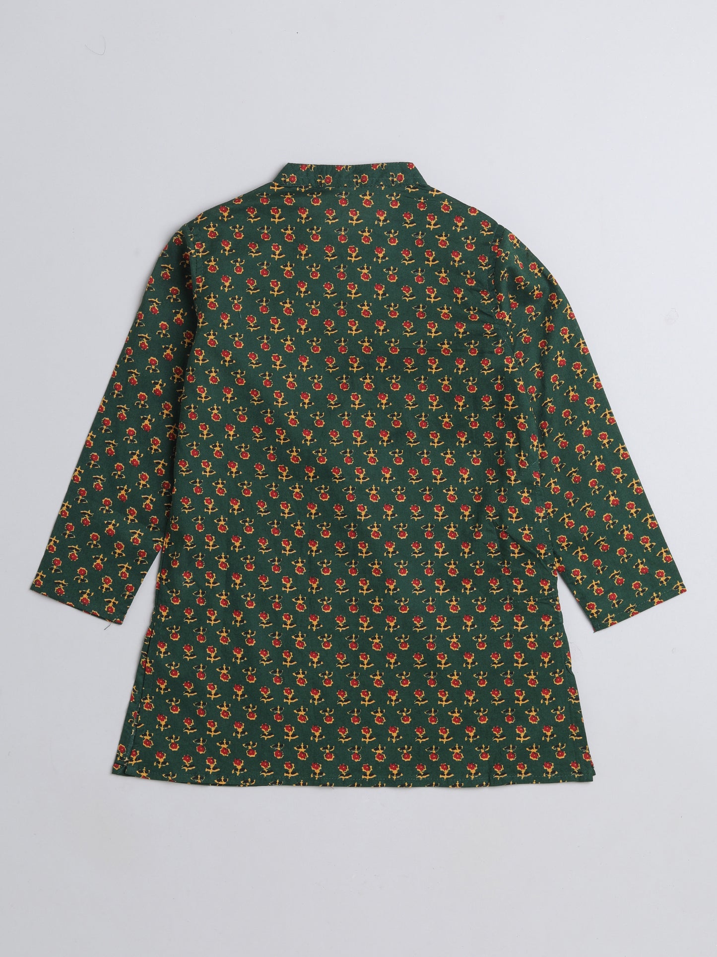 Floral Printed Full Sleeves Floral Printed Kurta For Boys-Green