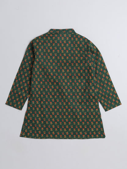 Floral Printed Full Sleeves Floral Printed Kurta For Boys-Green
