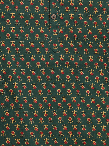 Floral Printed Full Sleeves Floral Printed Kurta For Boys-Green