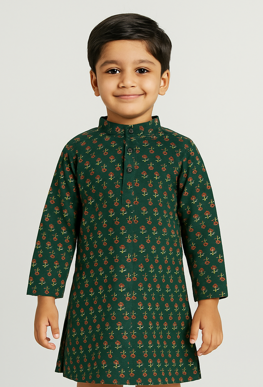 Full Sleeves  Floral Printed Kurta - Green