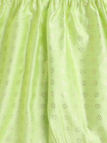 Jacquard Three Fourth Sleeves Floral Foil Printed Kurta & Coordinating Salwar Set - Green