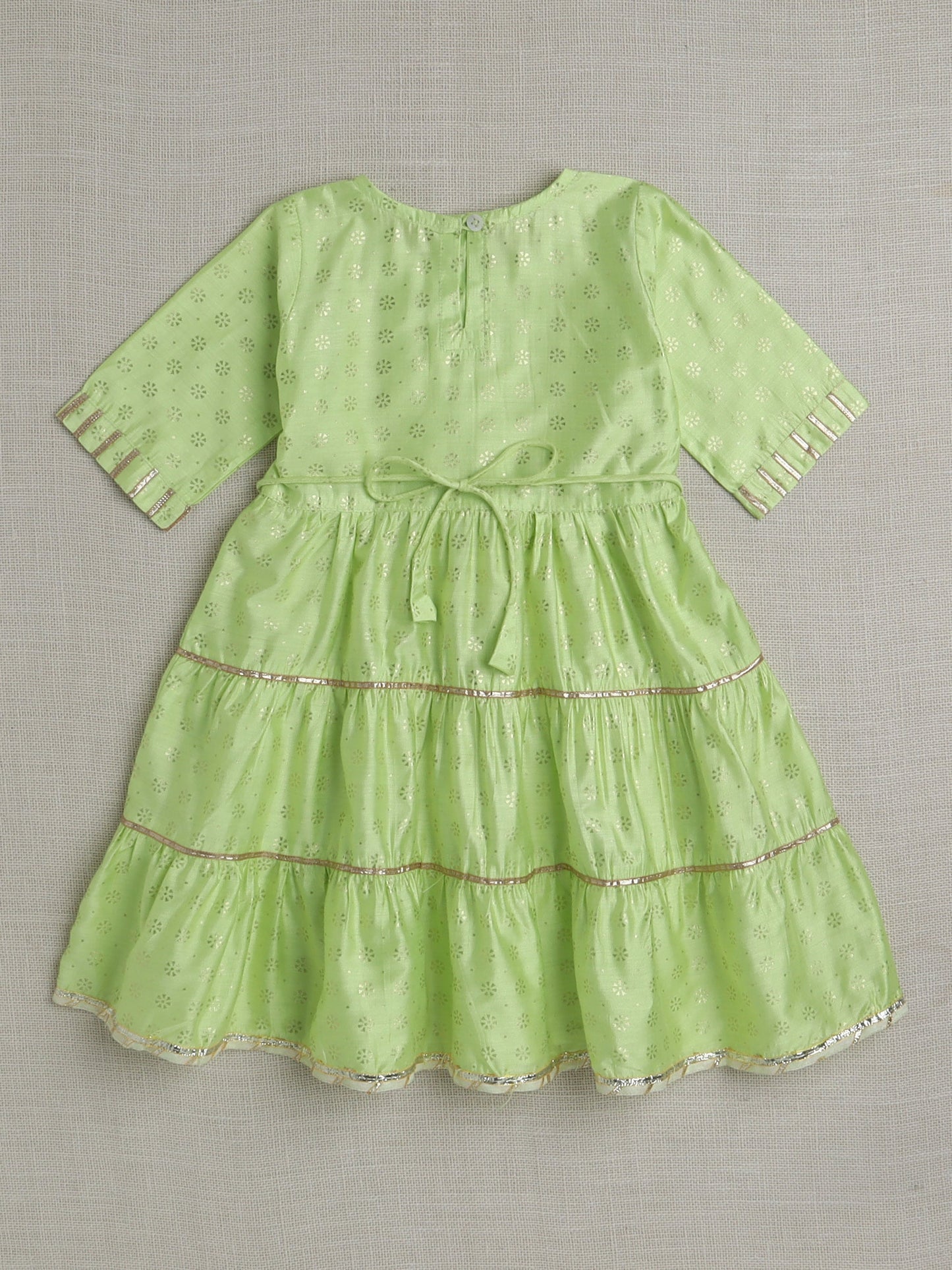 The Magic Wand Half Sleeves Lace Embellished Floral Motif Foil Printed Coordinating Kurta & Salwar Set - Green
