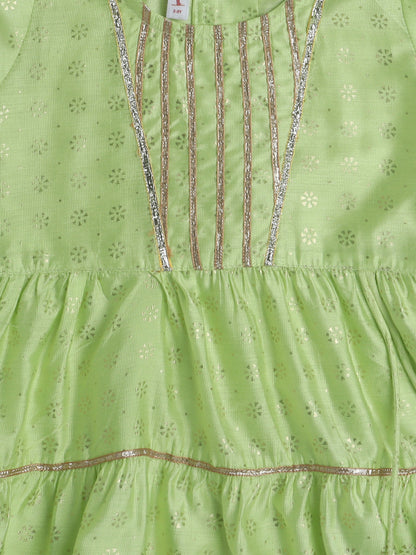 The Magic Wand Half Sleeves Lace Embellished Floral Motif Foil Printed Coordinating Kurta & Salwar Set - Green