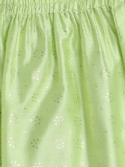 The Magic Wand Half Sleeves Lace Embellished Floral Motif Foil Printed Coordinating Kurta & Salwar Set - Green