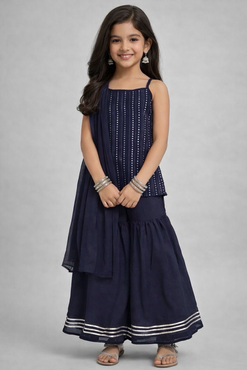 The Magic Wand Sleeveless Sequins Embellished Kurta , Sharara Set - Navy Blue