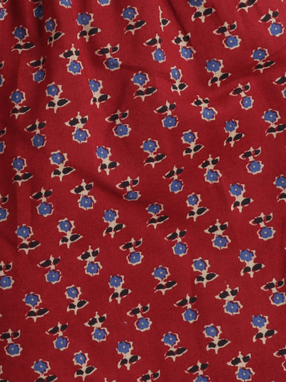 3/4th Sleeves Cotton Floral Printed Top With Pant Lounge Wear Set Maroon