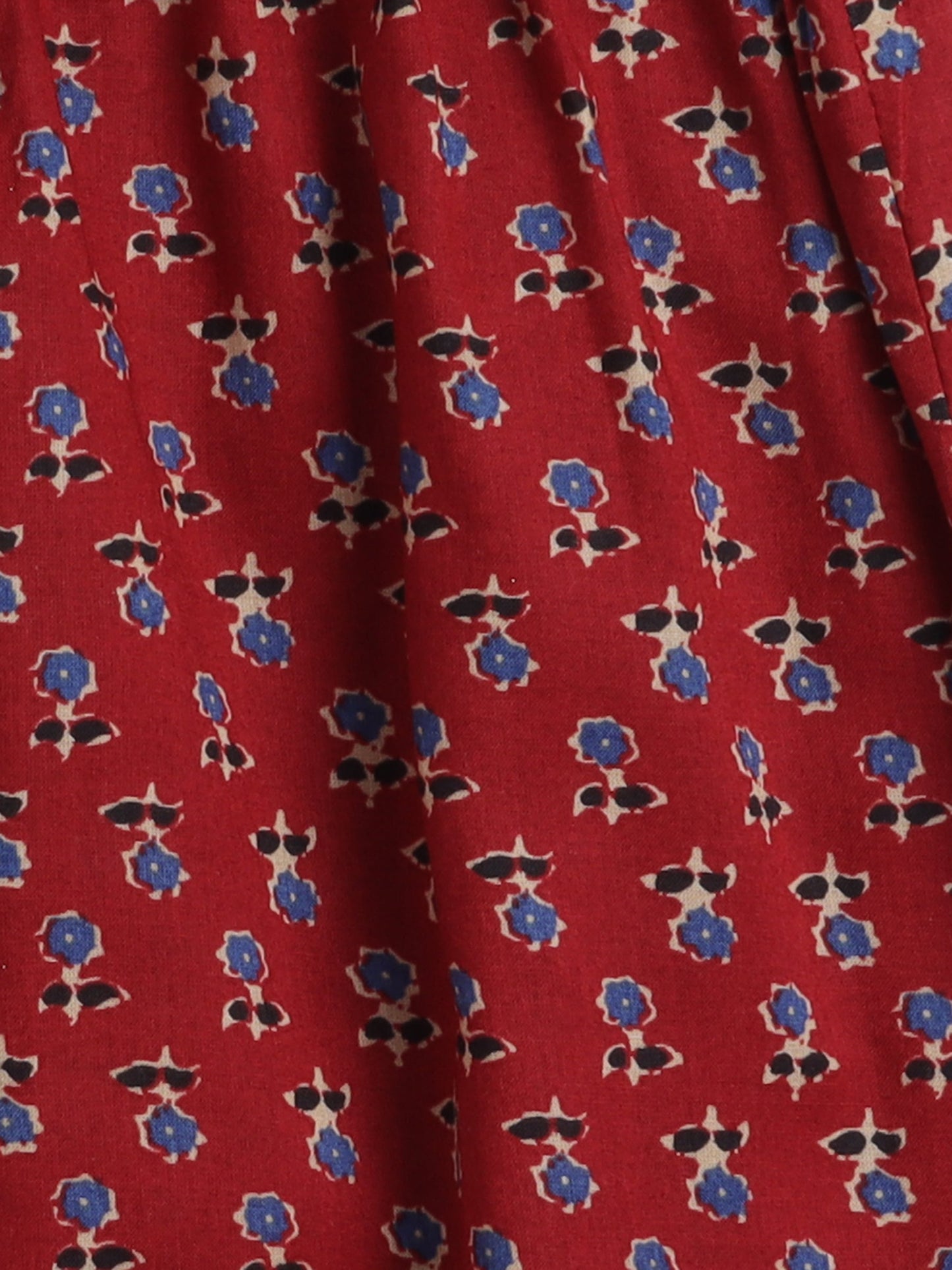 Half  Sleeves Floral Printed & Gota Lace Embellished Cotton  Kurta With Pant -  Maroon