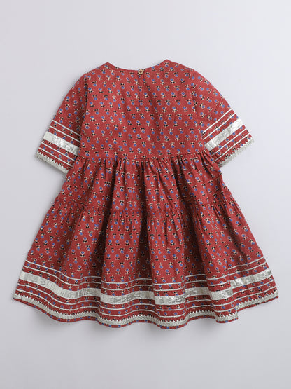 The Magic wand Elbow Sleeve Floral Printed Dress-Maroon