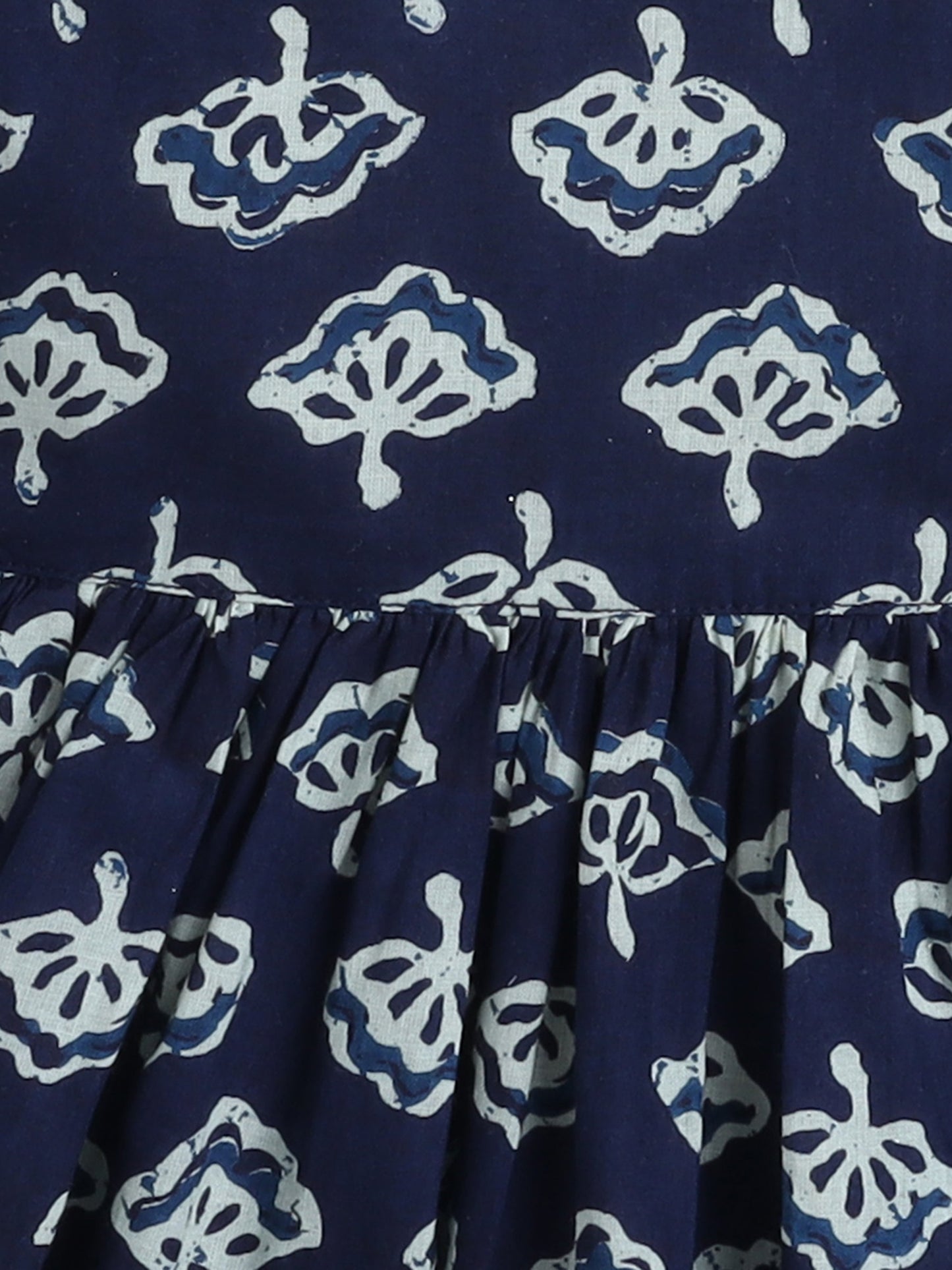 3/4th Sleeve Cotton Floral Printed Gathered Top & Pant Set -Blue