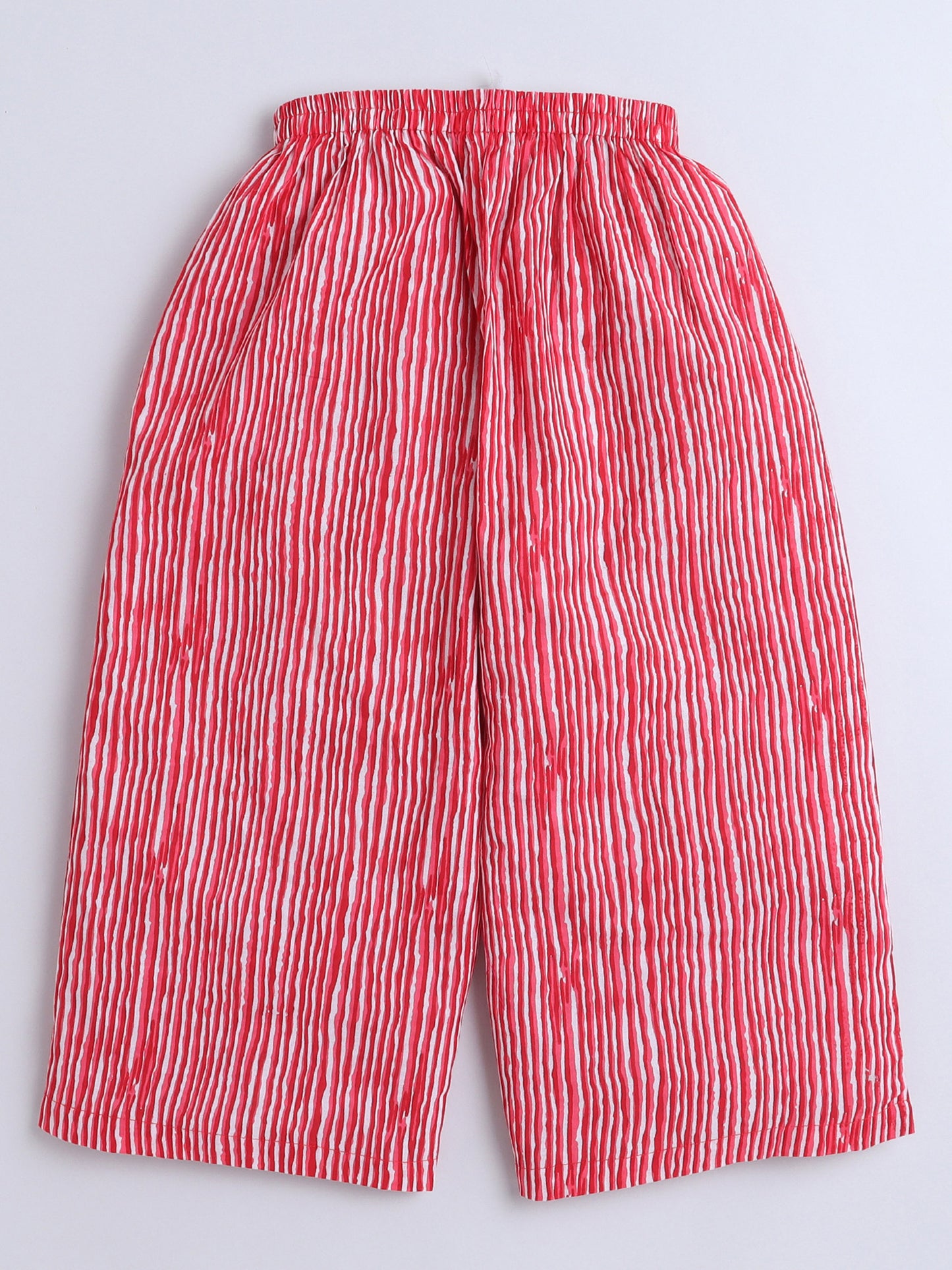 Three Fourth Sleeves Cotton Floral Printed Gathered Top & Pant Set- Red