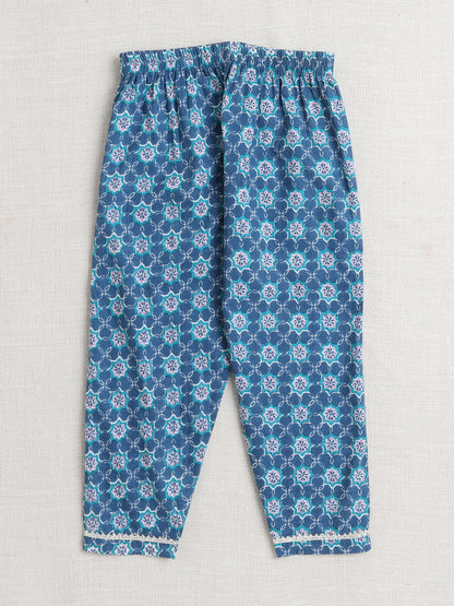 The Magic Wand Elbow Sleeve Floral Printed Kurta Set-Blue