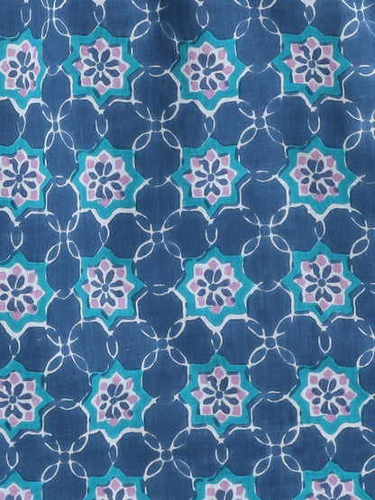 The Magic Wand Elbow Sleeve Floral Printed Kurta Set-Blue