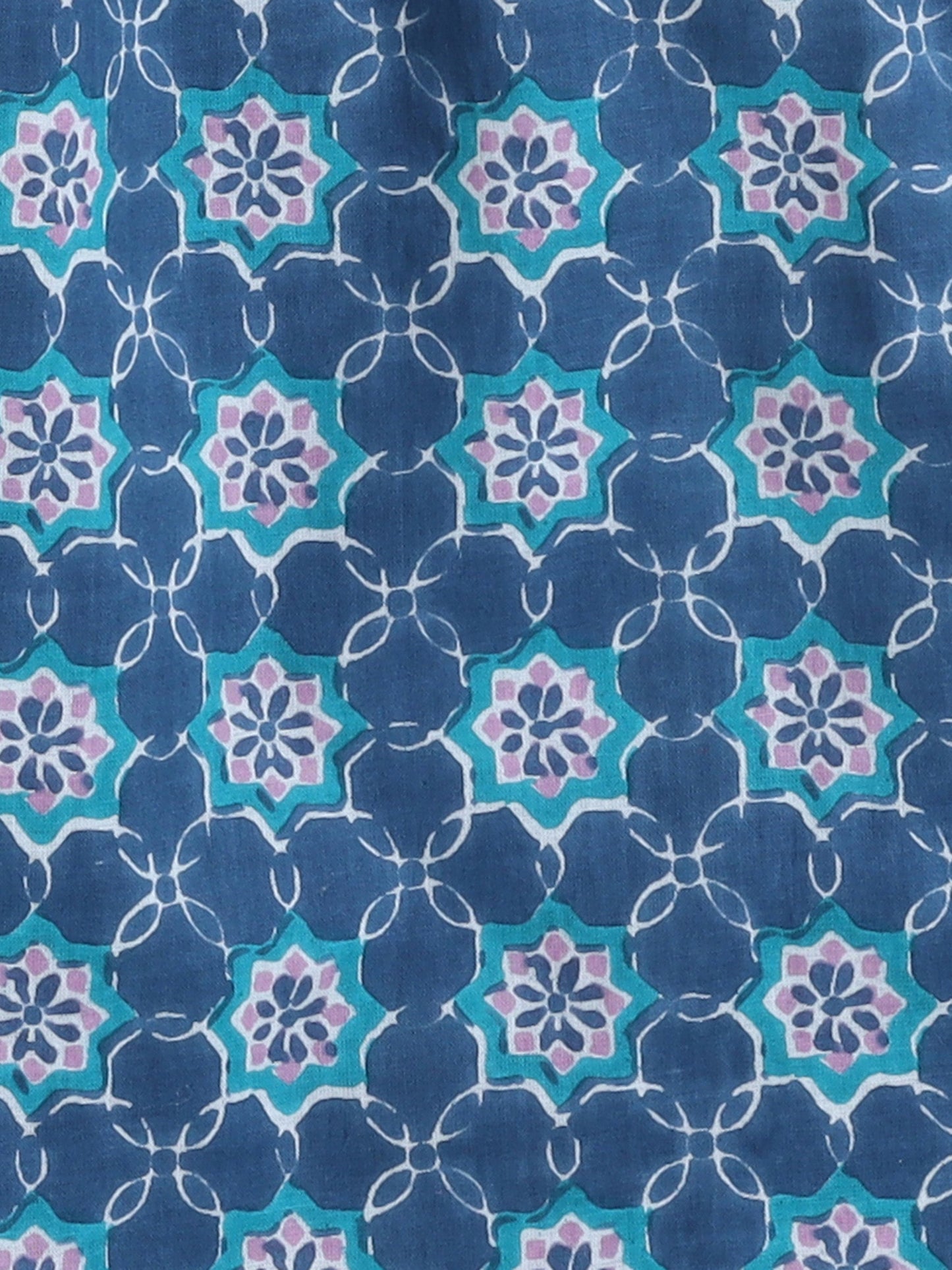 Three Forth Sleeves Floral Printed & Gota Lace Embellished Kurta Set -Blue