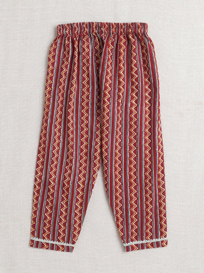 The Magic Wand Elbow Sleeve Floral Printed Kurta Set-Maroon