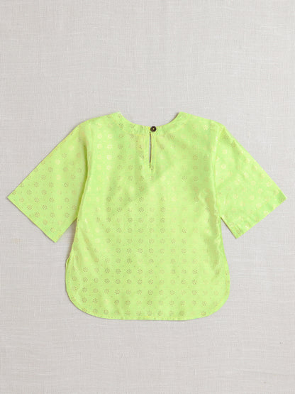 Half Sleeves Foil Print Top and Pant Set- Green