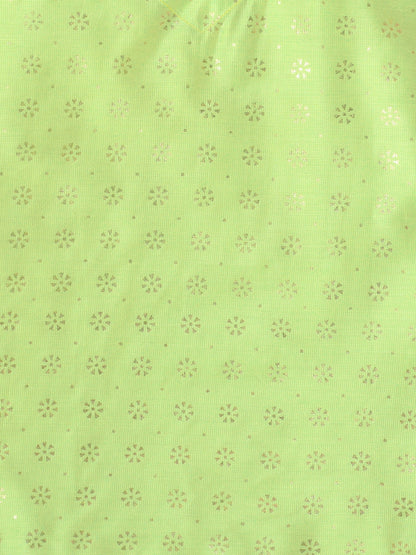 Half Sleeves Foil Print Top and Pant Set- Green