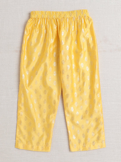 Half Sleeves Foil Print Top and Pant Set- Yellow