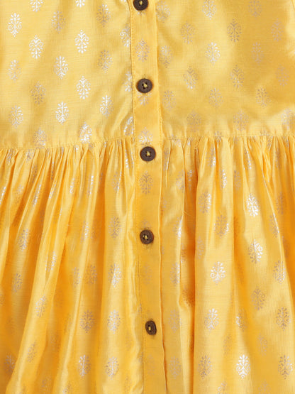 Half Sleeves Foil Print Top and Pant Set- Yellow