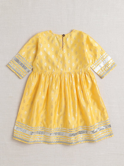 Half Sleeves Embellished Alia Cut with Gota Lace Kurta Set- Yellow