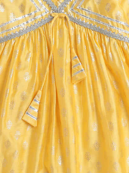 Half Sleeves Embellished Alia Cut with Gota Lace Kurta Set- Yellow